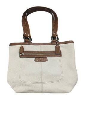 Coach Cream Leather Shoulder Tote with Brown Trim